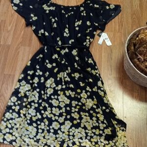 Studio One New York Floral,Navy and Yellow Dress,Size 20, Short Sheer Sleeves